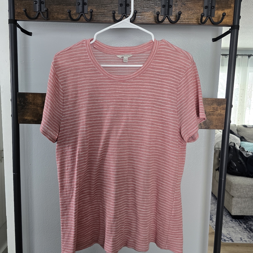 Lucky Brand Pink & White Striped Short Sleeve Tee